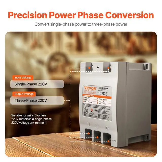 Alt view image 2 of 4 - 3 Phase Converter - 2HP 7A 220V Single Phase to 3 Phase Converter, 220V Input/Output, Digital Phase Shifter for Residential & Light Commercial Use (One Converter for One Motor Only)