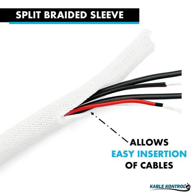 Alt view image 3 of 4 - 25 Ft - 1.5" Inch Braided Cable Sleeve - Self Closing Split Wire Wrap Cord Hider Organizer Wire Loom Tubing Cover for Automotive, Industrial Cable Management - White