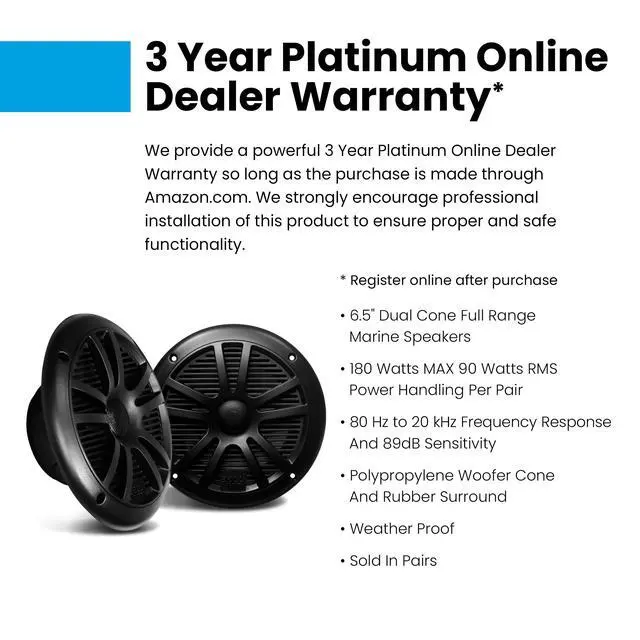 Alt view image 5 of 6 - BOSS 6.5" 360W Dual Cone Black Marine Boat Outdoor Audio Speakers, 4pk | MR6B
