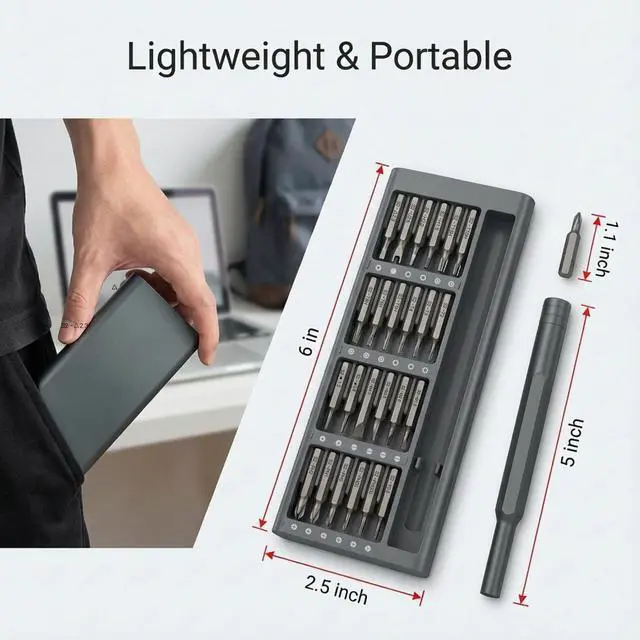 Alt view image 2 of 7 - 25-in-1 Precision Screwdriver Set, Professional Magnetic Mini Repair Tool Kit for Phone, Laptop, PC, PS5 Controller, Switch, Watch, Eyeglass, Ring Doorbell & Electronics Bearing Steel Bits