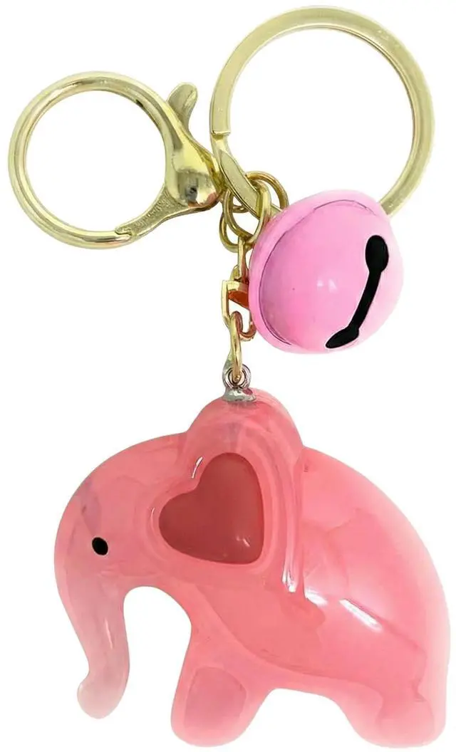 Main image of Sweet Elephant Keychain & Bag Charm, Clear Acrylic Animal Pendant with Tiny Bell, Adorable Car Key Ring for Women (Pink)