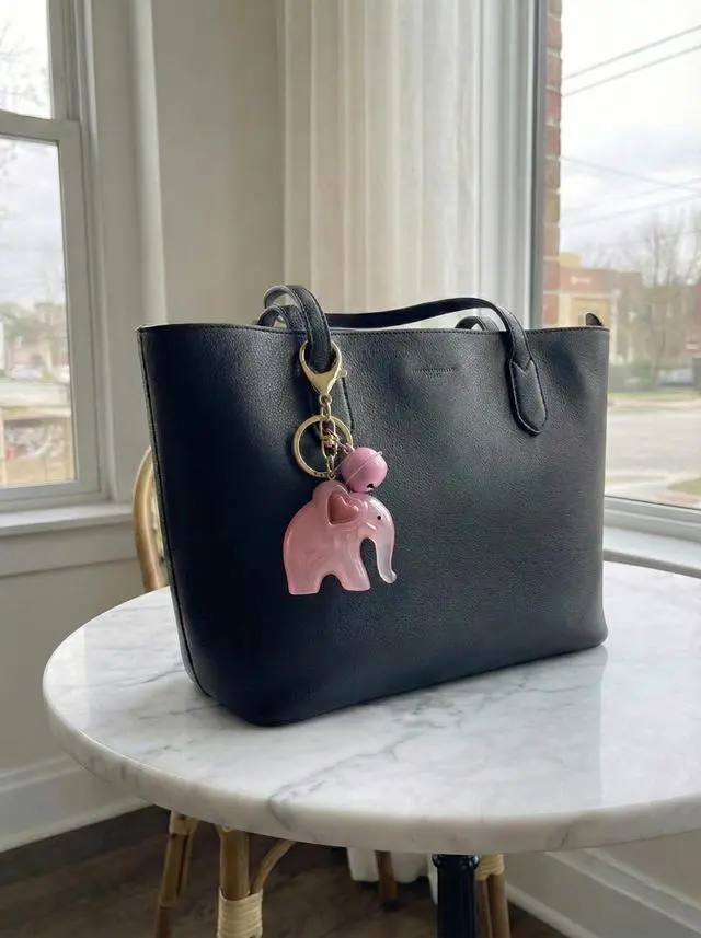 Alt view image 4 of 7 - Sweet Elephant Keychain & Bag Charm, Clear Acrylic Animal Pendant with Tiny Bell, Adorable Car Key Ring for Women (Pink)