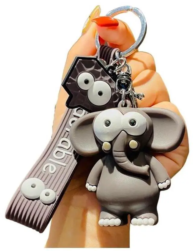 Main image of Cartoon Cute Wacky Keychain Elephant Giraffe Lion Ostrich Key Ring Animal Keychain Holder Clip Gift for Women Girls-elephant