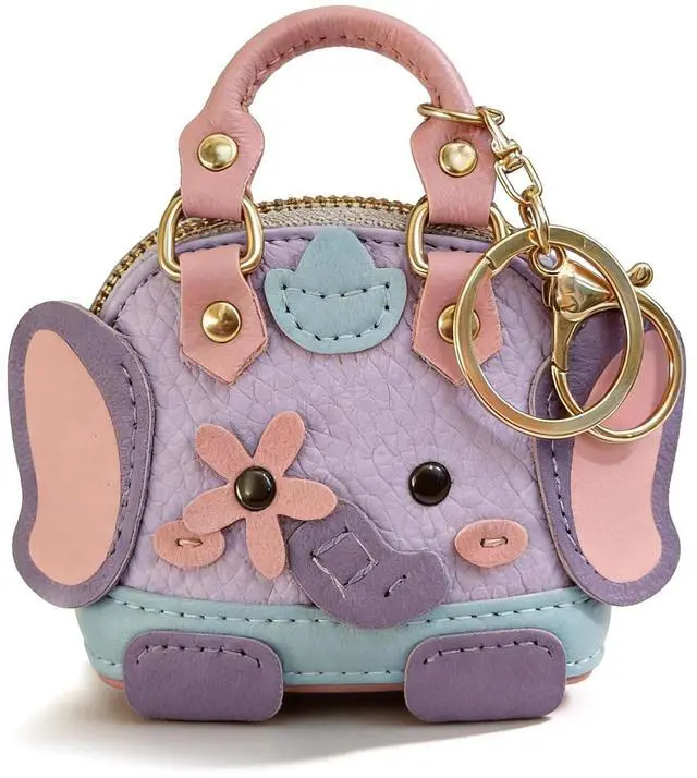 Main image of Mini Coin Purse Keychain Leather Elephant Keychain for Backpack Small Coin Pouch Cute Purse Bag Charm Gift for Women