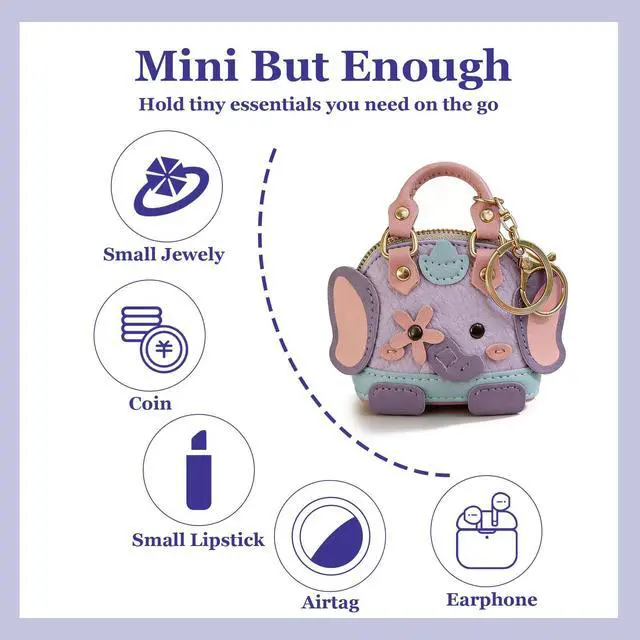 Alt view image 4 of 7 - Mini Coin Purse Keychain Leather Elephant Keychain for Backpack Small Coin Pouch Cute Purse Bag Charm Gift for Women