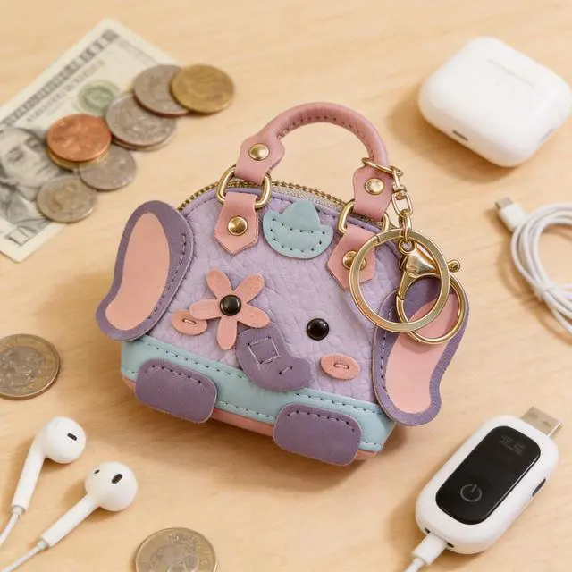 Alt view image 2 of 7 - Mini Coin Purse Keychain Leather Elephant Keychain for Backpack Small Coin Pouch Cute Purse Bag Charm Gift for Women