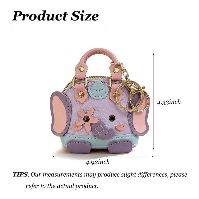 Alt view image 6 of 7 - Mini Coin Purse Keychain Leather Elephant Keychain for Backpack Small Coin Pouch Cute Purse Bag Charm Gift for Women