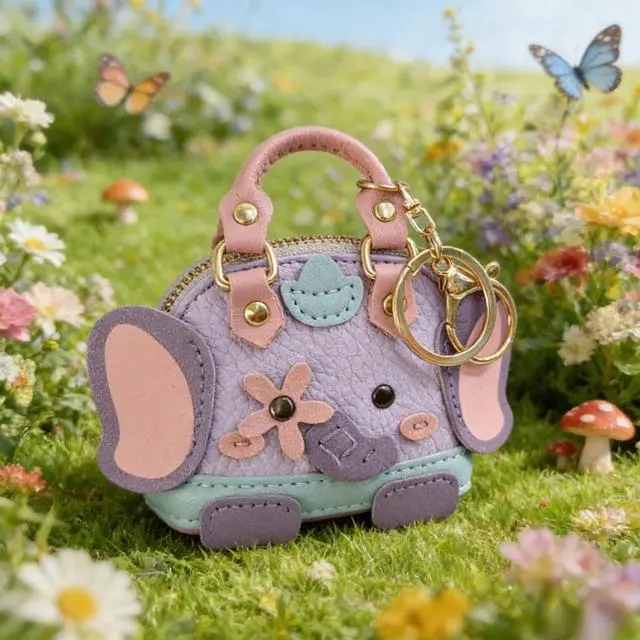 Alt view image 7 of 7 - Mini Coin Purse Keychain Leather Elephant Keychain for Backpack Small Coin Pouch Cute Purse Bag Charm Gift for Women