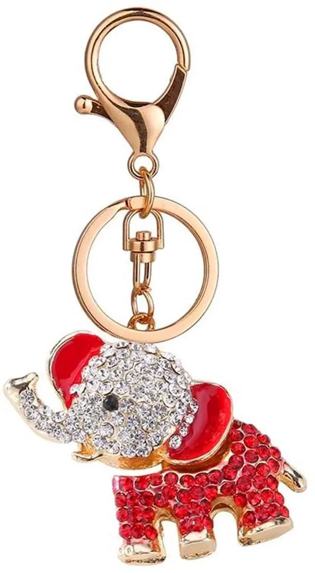Main image of Cute Animal BlingBling Crystals Keychain Animal Charm Keyring Car & Bag Accessory For Wallet Purse Handbags Cars Key Pendant Decor (Red Elephant)
