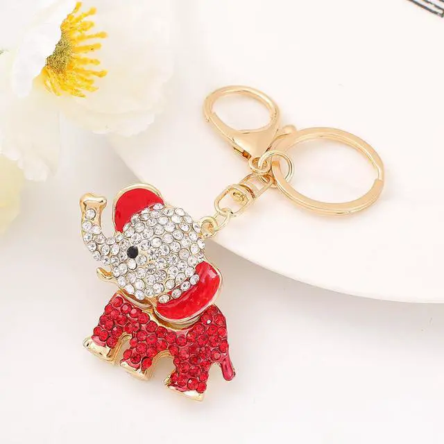 Alt view image 4 of 4 - Cute Animal BlingBling Crystals Keychain Animal Charm Keyring Car & Bag Accessory For Wallet Purse Handbags Cars Key Pendant Decor (Red Elephant)