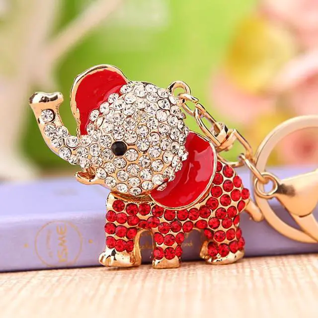 Alt view image 2 of 4 - Cute Animal BlingBling Crystals Keychain Animal Charm Keyring Car & Bag Accessory For Wallet Purse Handbags Cars Key Pendant Decor (Red Elephant)