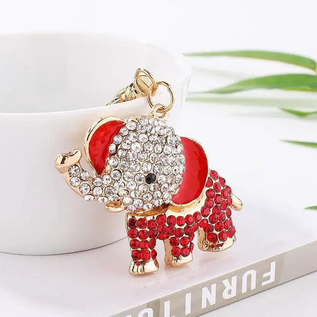 Alt view image 3 of 4 - Cute Animal BlingBling Crystals Keychain Animal Charm Keyring Car & Bag Accessory For Wallet Purse Handbags Cars Key Pendant Decor (Red Elephant)