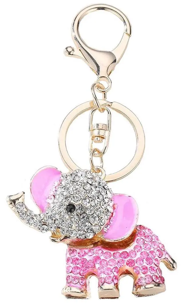 Main image of Cute Animal BlingBling Crystals Keychain Charm Keyring Car & Bag Accessory for Wallet Purse Handbags Key Pendant Decor (Pink Elephant)