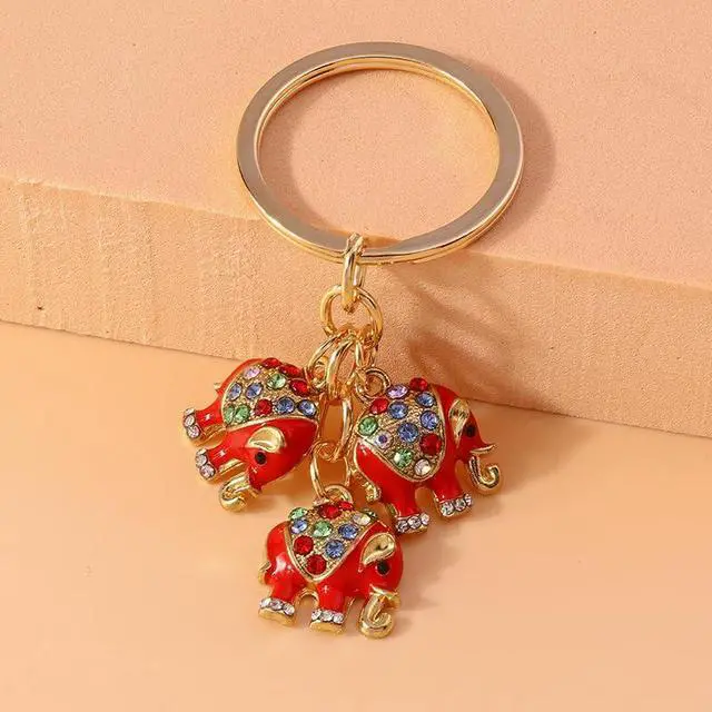 Alt view image 2 of 4 - Cute Rhinestone Elephant Keychain Colorful Animal Charm Kingring for Backpack Pendant-Red