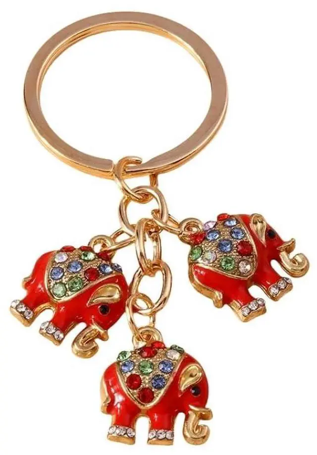 Main image of Cute Rhinestone Elephant Keychain Colorful Animal Charm Kingring for Backpack Pendant-Red