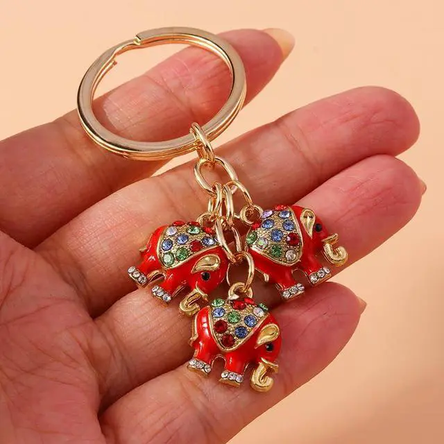 Alt view image 4 of 4 - Cute Rhinestone Elephant Keychain Colorful Animal Charm Kingring for Backpack Pendant-Red