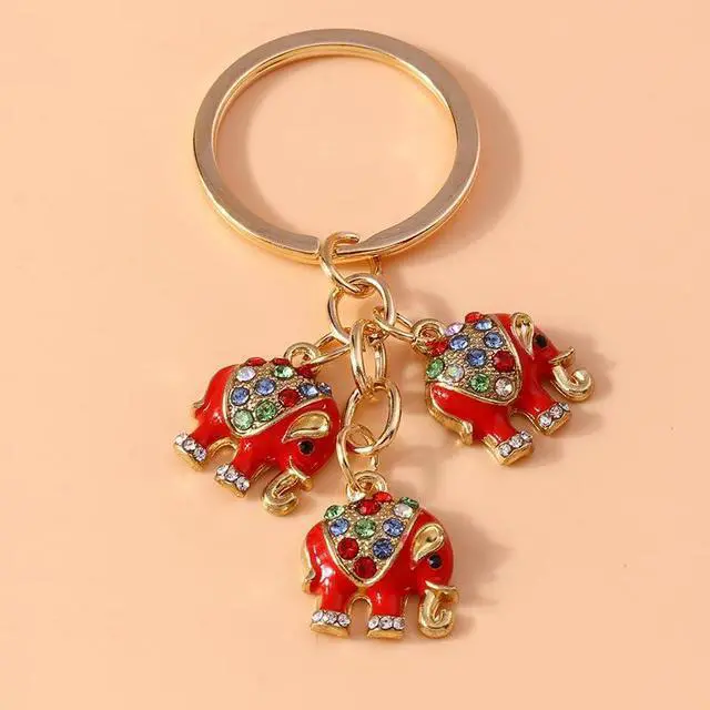 Alt view image 3 of 4 - Cute Rhinestone Elephant Keychain Colorful Animal Charm Kingring for Backpack Pendant-Red