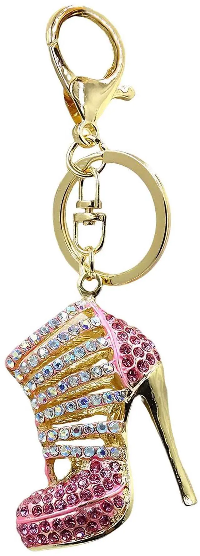 Main image of Charm Keychain for Women,Crystal Key Chain with Diamond Pendant,Cute Bag Purse Keyring Accessory, Pink