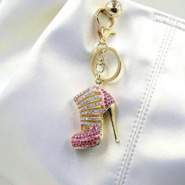 Alt view image 5 of 6 - Charm Keychain for Women,Crystal Key Chain with Diamond Pendant,Cute Bag Purse Keyring Accessory, Pink