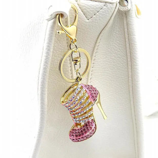 Alt view image 6 of 6 - Charm Keychain for Women,Crystal Key Chain with Diamond Pendant,Cute Bag Purse Keyring Accessory, Pink