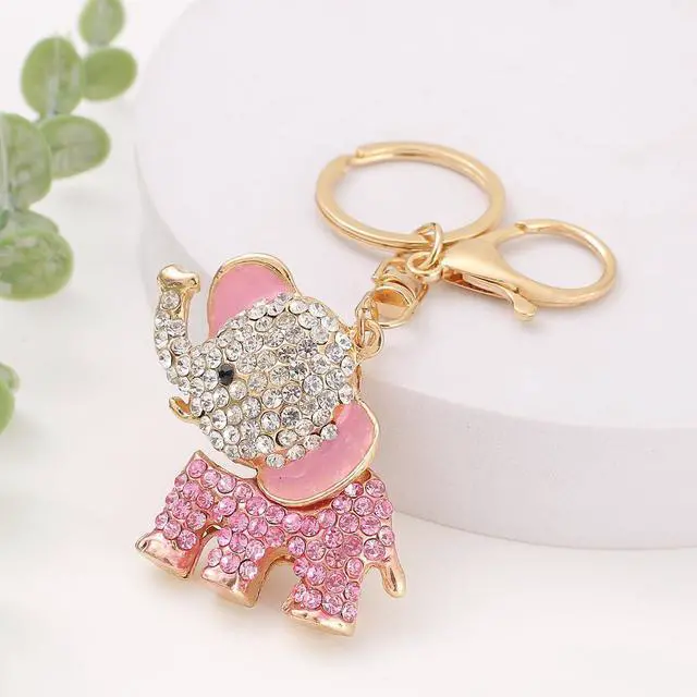 Alt view image 3 of 5 - Cute Big Ears Elephant Keychain Sparkling Keyring Crystal Purse Car Pendant Rhinestones Handbag Charm (Pink)