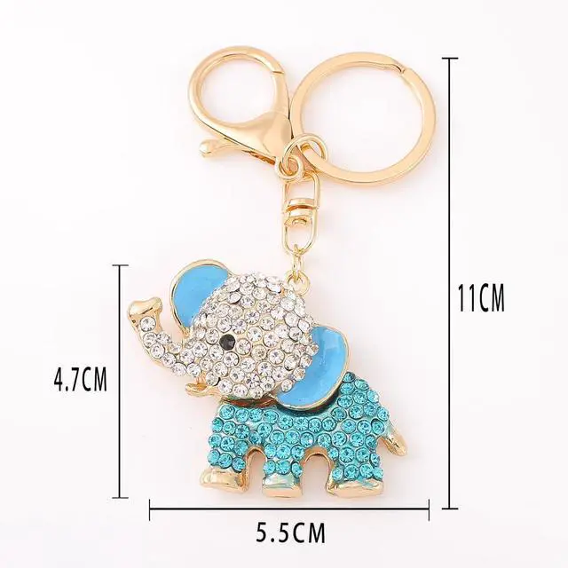 Alt view image 7 of 7 - Cute Animal BlingBling Crystals Keychain Animal Charm Keyring Car & Bag Accessory For Wallet Purse Handbags Cars Key Pendant Decor (Blue Elephant)