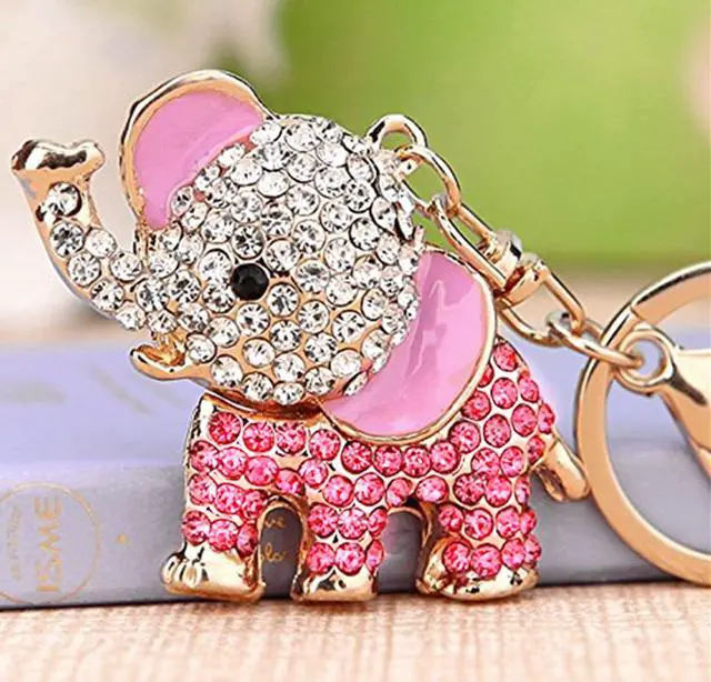 Alt view image 4 of 5 - Cute Big Ears Elephant Keychain Sparkling Keyring Crystal Purse Car Pendant Rhinestones Handbag Charm (Pink)