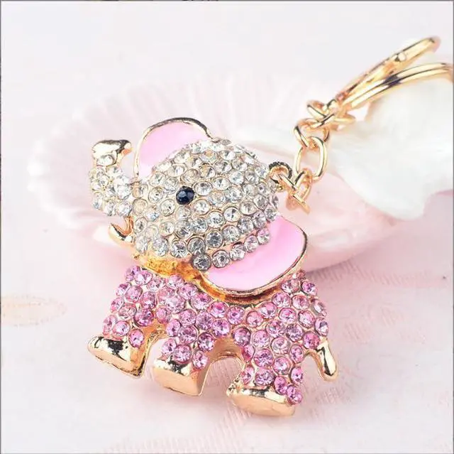 Alt view image 2 of 5 - Cute Big Ears Elephant Keychain Sparkling Keyring Crystal Purse Car Pendant Rhinestones Handbag Charm (Pink)