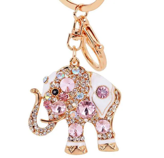 Main image of Cute Elephant Keychain Sparkling Crystal Rhinestones Keyring Pendant for Women Bag Charm (Pink)