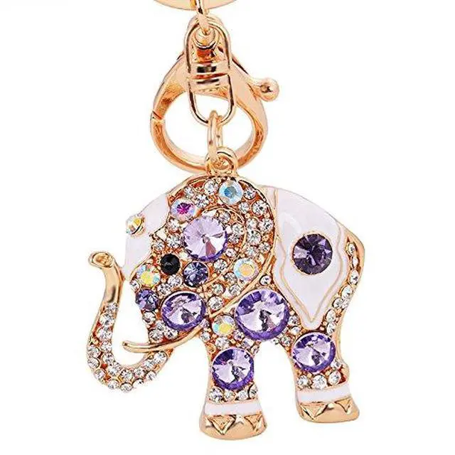 Alt view image 2 of 5 - Cute Animal BlingBling Crystals Keychain Charm Keyring for Car Bag Wallet Purse Handbags Key Pendant Decor (Purple Gem Elephant)