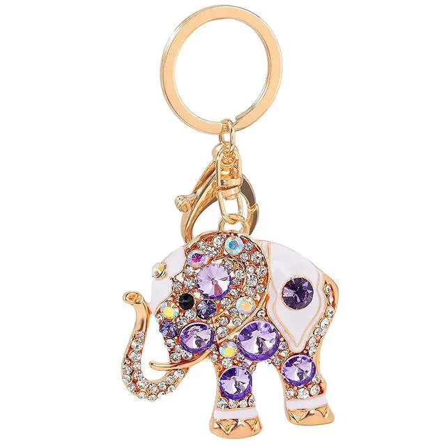 Main image of Cute Animal BlingBling Crystals Keychain Charm Keyring for Car Bag Wallet Purse Handbags Key Pendant Decor (Purple Gem Elephant)