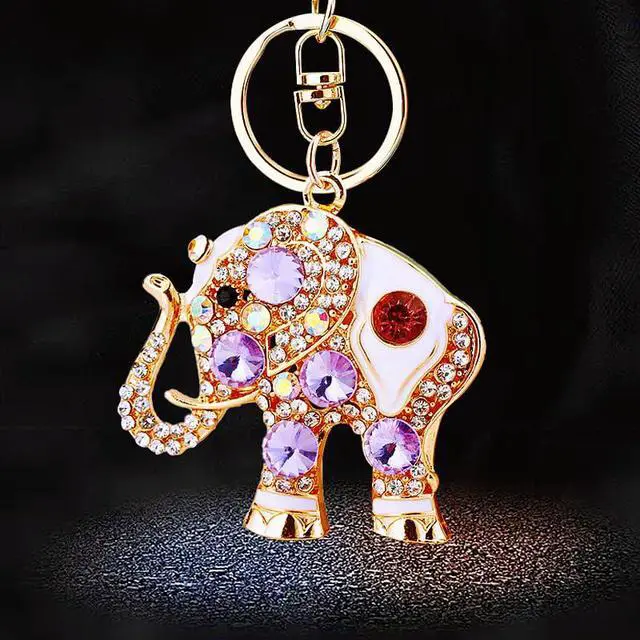 Alt view image 3 of 5 - Cute Animal BlingBling Crystals Keychain Charm Keyring for Car Bag Wallet Purse Handbags Key Pendant Decor (Purple Gem Elephant)