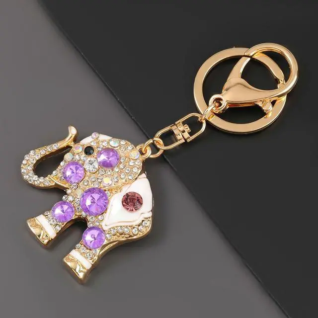 Alt view image 4 of 5 - Cute Animal BlingBling Crystals Keychain Charm Keyring for Car Bag Wallet Purse Handbags Key Pendant Decor (Purple Gem Elephant)