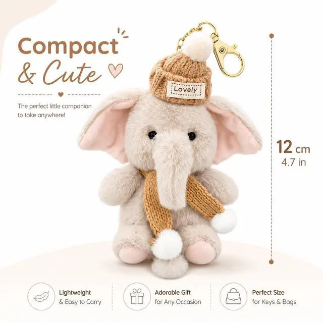 Alt view image 2 of 7 - Plush Elephant Keychain - Soft & Durable Cute Elephant Keychain for Backpack, Gift for Friends & Family, Car & Home Decor (Pink)