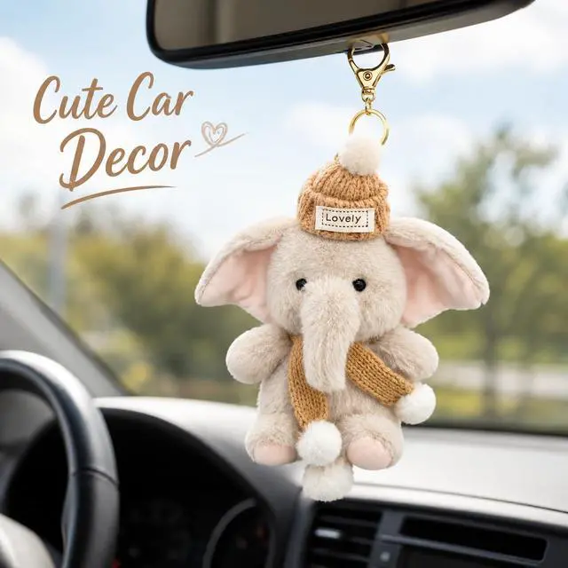 Alt view image 4 of 7 - Plush Elephant Keychain - Soft & Durable Cute Elephant Keychain for Backpack, Gift for Friends & Family, Car & Home Decor (Pink)