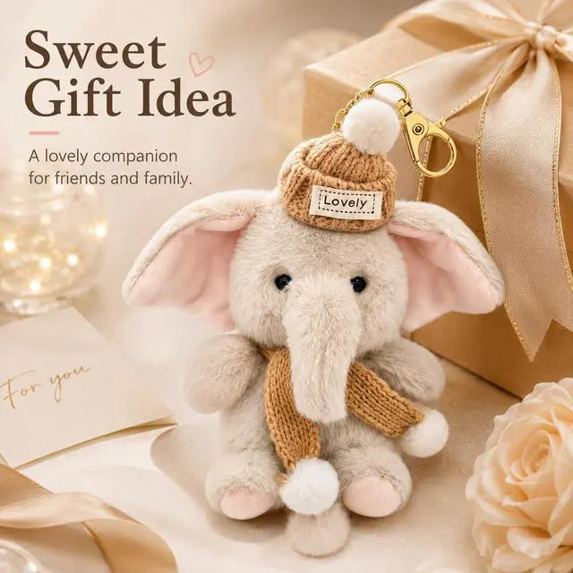 Alt view image 5 of 7 - Plush Elephant Keychain - Soft & Durable Cute Elephant Keychain for Backpack, Gift for Friends & Family, Car & Home Decor (Pink)