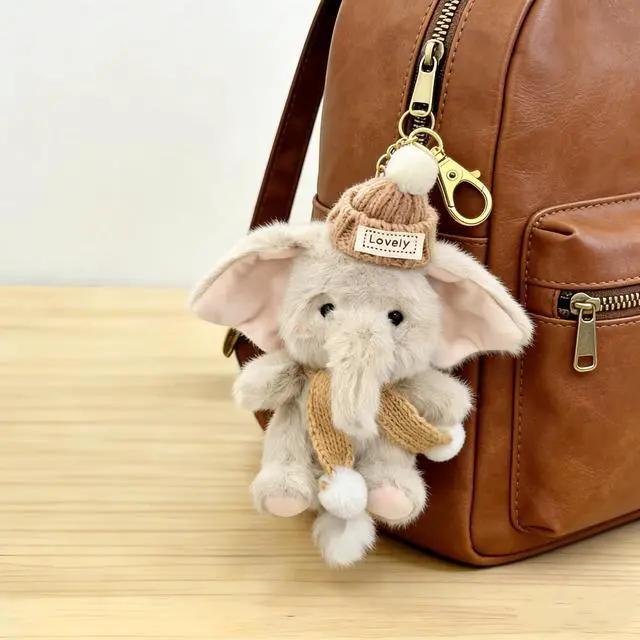 Alt view image 7 of 7 - Plush Elephant Keychain - Soft & Durable Cute Elephant Keychain for Backpack, Gift for Friends & Family, Car & Home Decor (Pink)