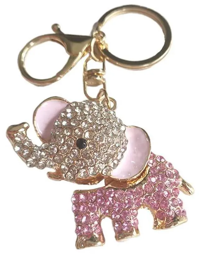 Main image of Cute Rhinestone Elephant Keychain for Purse Bag Handbag, Charm Crystal Key Chain Ring for Car Hanging Ornament, Sparkling Animal Keyring Pendant Jewelry Gift for Women (Pink)