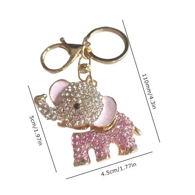 Alt view image 2 of 7 - Cute Rhinestone Elephant Keychain for Purse Bag Handbag, Charm Crystal Key Chain Ring for Car Hanging Ornament, Sparkling Animal Keyring Pendant Jewelry Gift for Women (Pink)