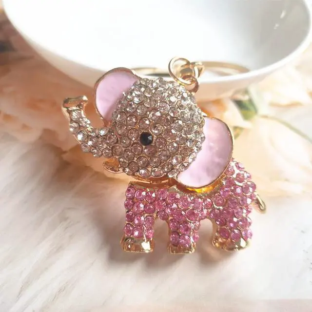 Alt view image 4 of 7 - Cute Rhinestone Elephant Keychain for Purse Bag Handbag, Charm Crystal Key Chain Ring for Car Hanging Ornament, Sparkling Animal Keyring Pendant Jewelry Gift for Women (Pink)