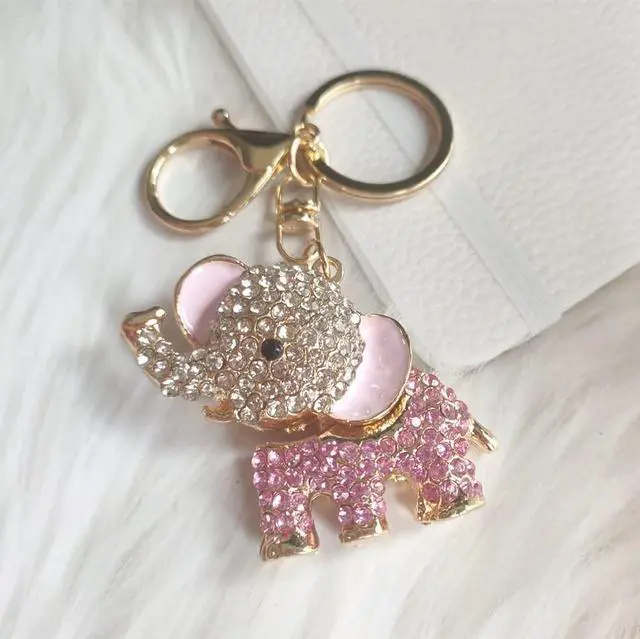Alt view image 5 of 7 - Cute Rhinestone Elephant Keychain for Purse Bag Handbag, Charm Crystal Key Chain Ring for Car Hanging Ornament, Sparkling Animal Keyring Pendant Jewelry Gift for Women (Pink)