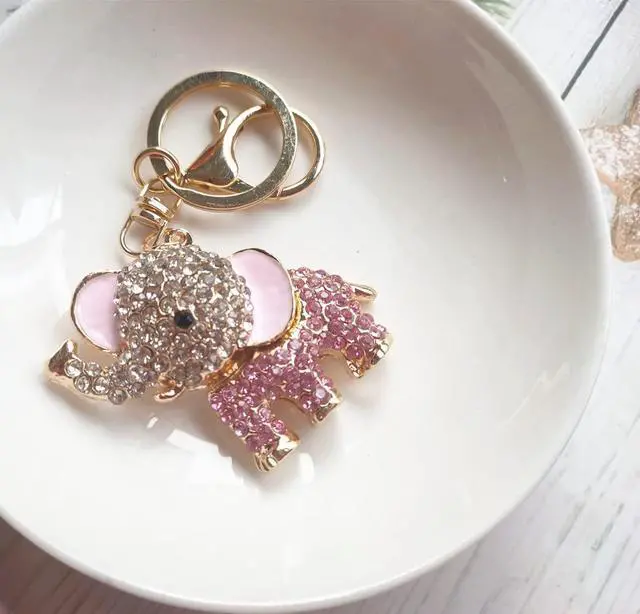 Alt view image 6 of 7 - Cute Rhinestone Elephant Keychain for Purse Bag Handbag, Charm Crystal Key Chain Ring for Car Hanging Ornament, Sparkling Animal Keyring Pendant Jewelry Gift for Women (Pink)