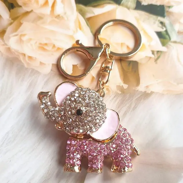 Alt view image 7 of 7 - Cute Rhinestone Elephant Keychain for Purse Bag Handbag, Charm Crystal Key Chain Ring for Car Hanging Ornament, Sparkling Animal Keyring Pendant Jewelry Gift for Women (Pink)