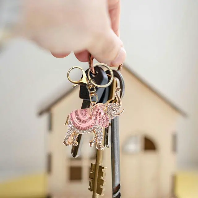 Alt view image 4 of 7 - Elephant Keychain,Animal Rhinestone Key Decoration for Women,Sparkling Keyring Crystal Purse Pendant,Gift to Friends (Pink Elephant)