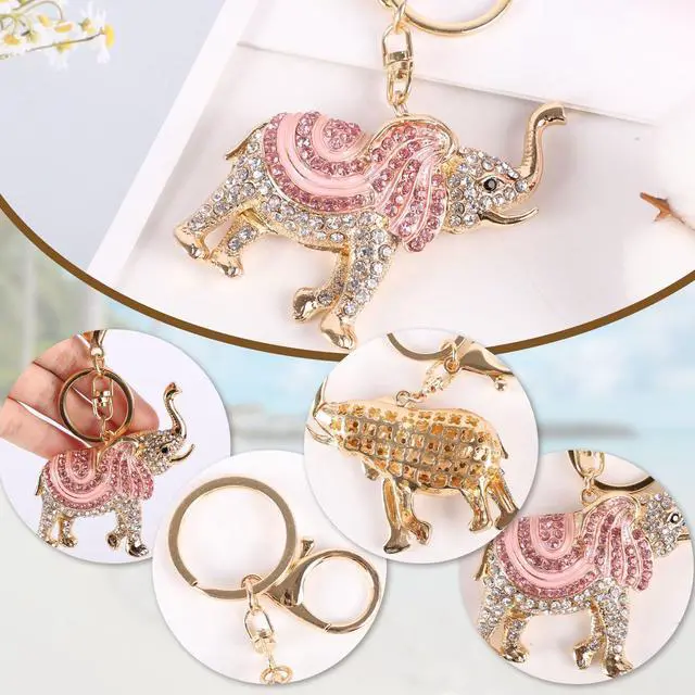 Alt view image 2 of 7 - Elephant Keychain,Animal Rhinestone Key Decoration for Women,Sparkling Keyring Crystal Purse Pendant,Gift to Friends (Pink Elephant)