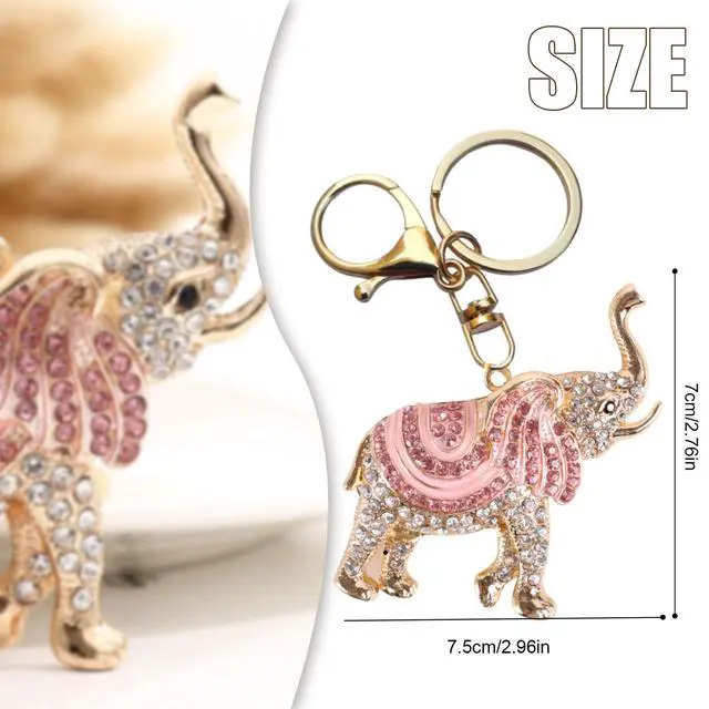 Alt view image 3 of 7 - Elephant Keychain,Animal Rhinestone Key Decoration for Women,Sparkling Keyring Crystal Purse Pendant,Gift to Friends (Pink Elephant)
