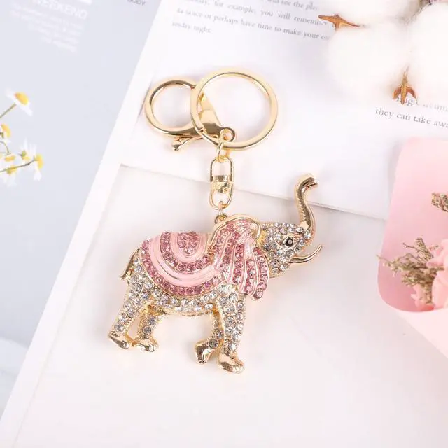 Alt view image 7 of 7 - Elephant Keychain,Animal Rhinestone Key Decoration for Women,Sparkling Keyring Crystal Purse Pendant,Gift to Friends (Pink Elephant)