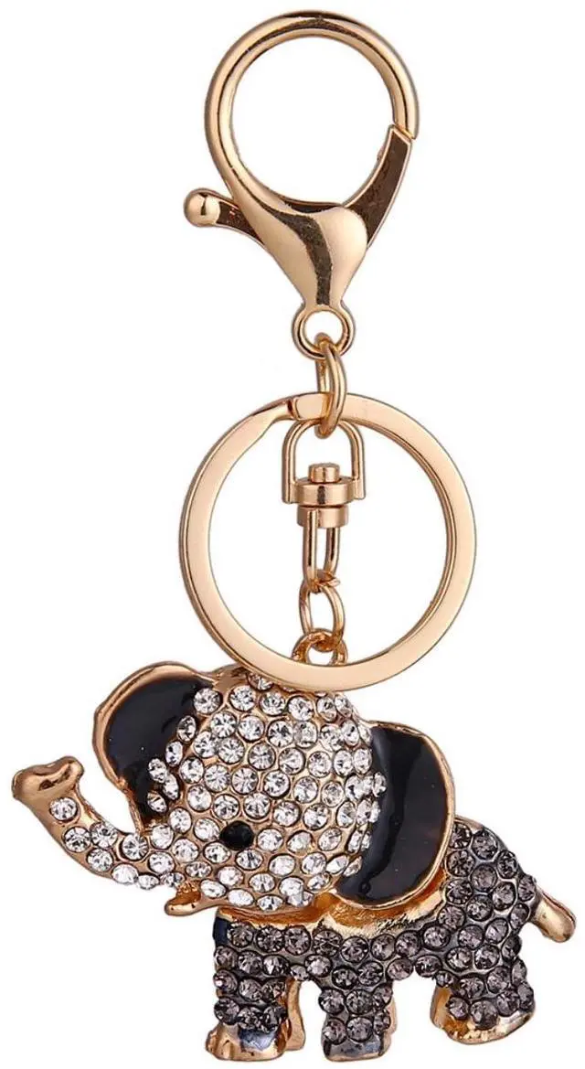 Main image of Cute Animal BlingBling Crystals Keychain Charm Keyring Car & Bag Accessory for Wallet Purse Handbags Key Pendant Decor (Black Elephant)