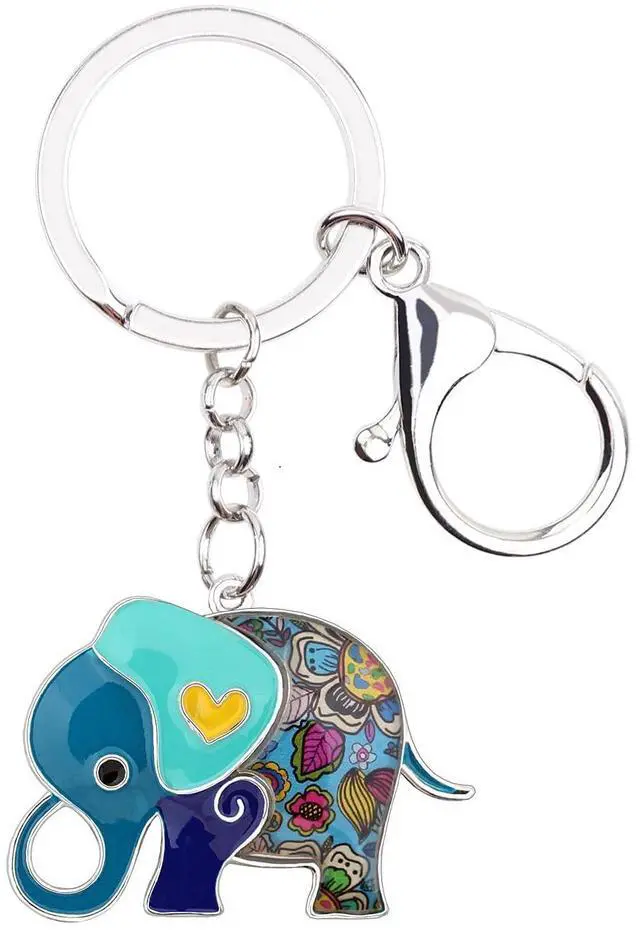 Main image of Enamel Alloy Anime Elephant Keychains Key Ring Charm Elephants Gifts for Women Girls Lady Bag Car Purse (Blue)