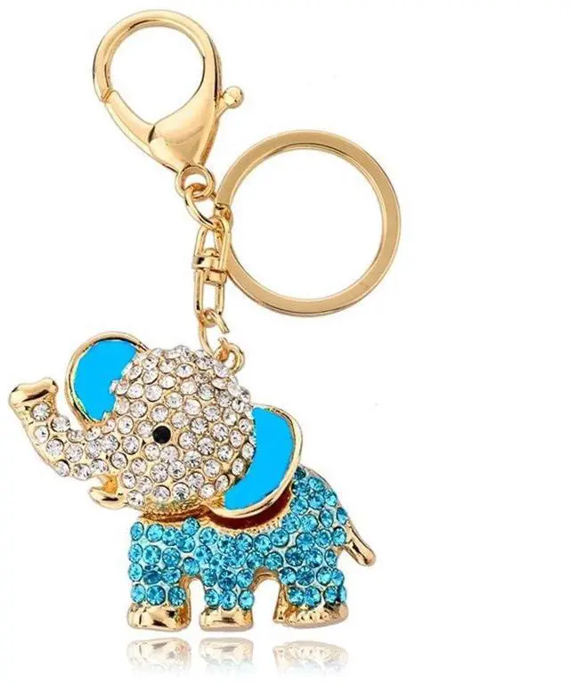 Main image of Cute Animal BlingBling Crystals Keychain Animal Charm Keyring Car & Bag Accessory For Wallet Purse Handbags Cars Key Pendant Decor (Blue Elephant)